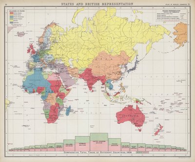Stater og britisk representasjon (fargelitografi) av English School