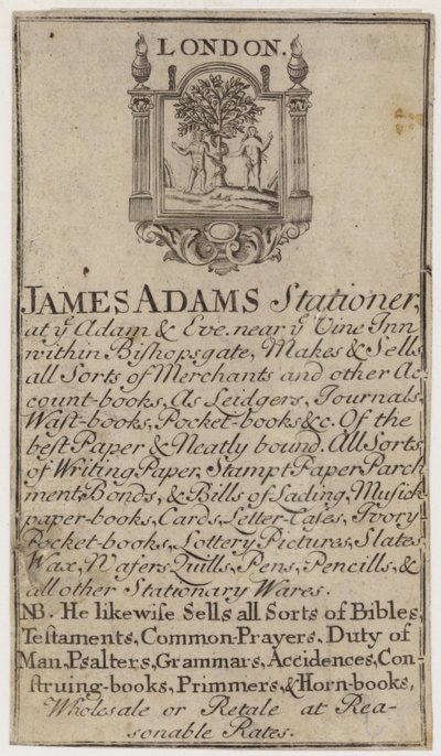 Stationers, James Adams, byttekort av English School