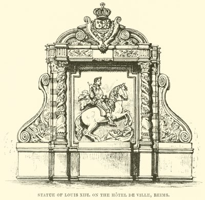 Statue av Louis XIII, på Hotel de Ville, Reims (gravering) av English School