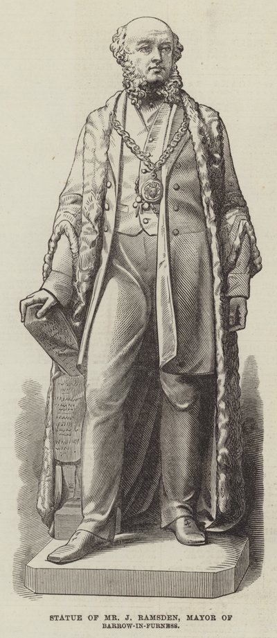 Statue av Mr J Ramsden, ordfører i Barrow-in-Furness (gravering) av English School