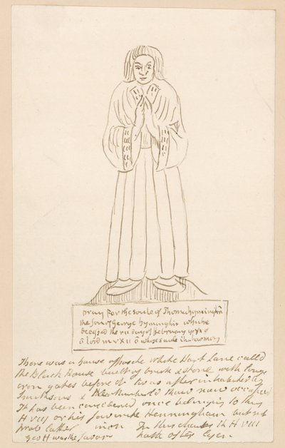 Statue, graven til Thomas Lymington (blekk på papir) av English School
