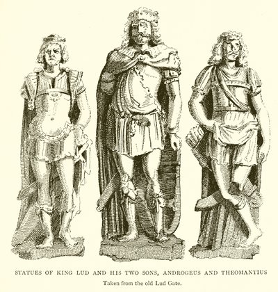 Statuer av kong Lud og hans to sønner, Androgeus og Theomantius av English School
