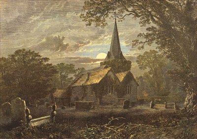 Stoke Poges kirkegård, scenen fra Grays elegi (gravering) av English School