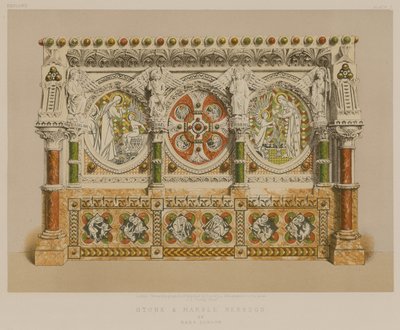 Reredos av stein og marmor av Earp, London (chromolitho) av English School