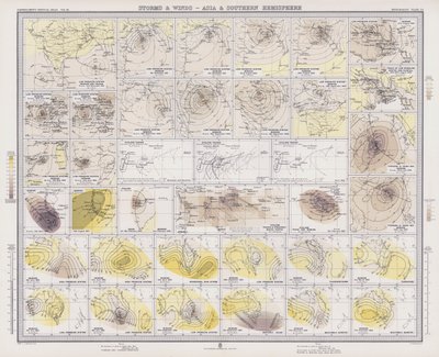 Storm og vind, Asia og den sørlige halvkule (farge litho) av English School