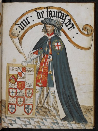 Stowe 594 f.8, Portrett av Henry, hertugen av Lancaster, en riddergrunnlegger av strømpebåndsordenen, illustrasjon fra 