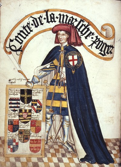 Stowe 594 fol.15v Roger Mortimer (1328-1360) 2. jarl av mars i strømpebåndskåper, fra 