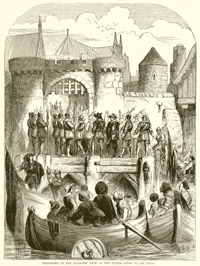 Strafford ved Traitors Gate of the Tower skal til rettssaken hans av English School