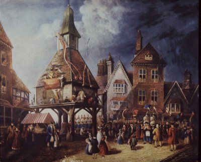 Stratford-on-Avon, Shakespeare Jubilee i 1769 ved High Cross (farge litho) av English School