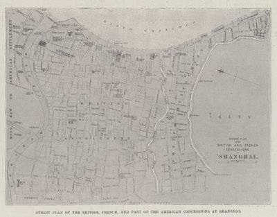 Gateplan for de britiske, franske og en del av de amerikanske konsesjonene i Shanghai (gravering) av English School