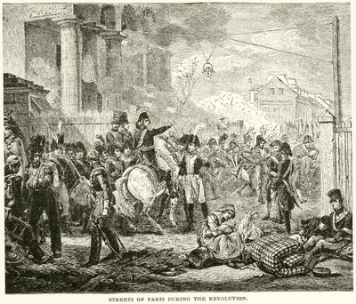 Gatene i Paris under revolusjonen (gravering) av English School