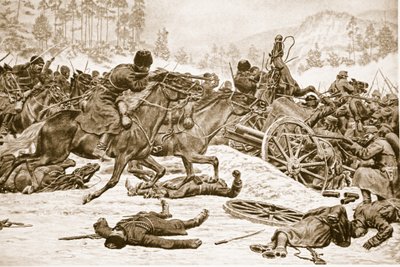 Stædige kamper på høydene båret av russerne sør for Dukla i Karpatene, 1914-19 av English School