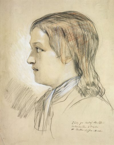 Studie for lederen av Alex Pope (1688-1744) introduksjon til Dryden, At Butlers Coffee House (blyant, kritt og kull på papir) av English School