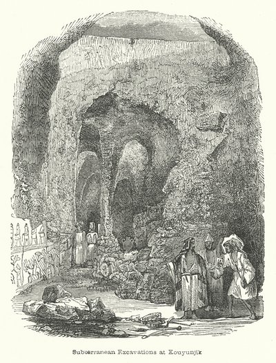 Underjordiske utgravninger ved Kouyunjik (gravering) av English School