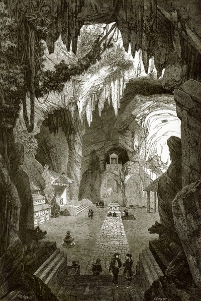Underjordisk buddhisttempel i marmorsteinene nær Touraine, i Cochin Kina av English School