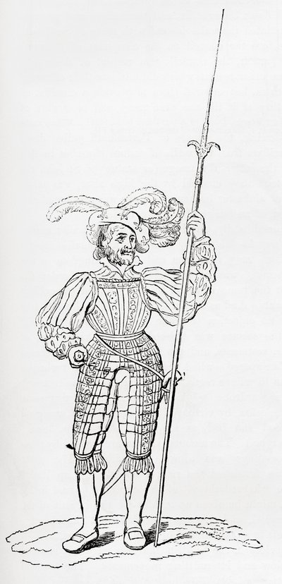 Drakt med ribbet og gravert rustning, fra Old England: A Pictorial Museum, publisert 1847 av English School