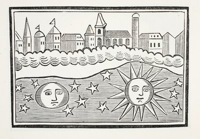 Sun, Moon, Stars and Earth Transposed, illustrasjon fra Chap-books of the Eighteenth Century av John Ashton, pub. 1882 av English School
