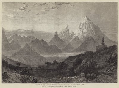 Soloppgang på Watzmann, Berchtesgaden, bayerske alper (gravering) av English School