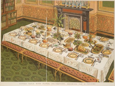 Nattverdsbord med blomsterdekorasjoner, arrangert for 16 personer, fra 