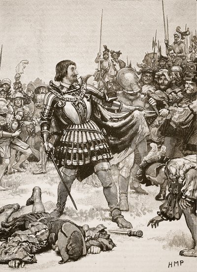 Overgivelse av Francis på slagmarken til Pavia, illustrasjon fra Cassells Illustrated History of England (sepiafoto) av English School