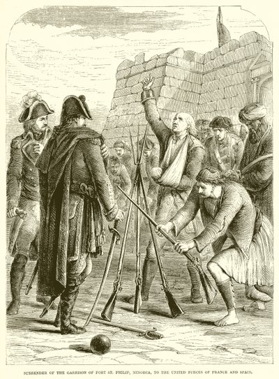 Overgivelse av garnisonen til Fort St. Philip, Minorca, til Frankrikes og Spanias forente styrker av English School
