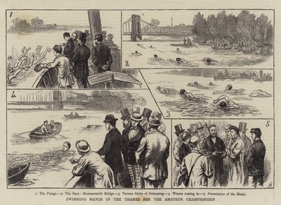 Svømmekamp i Themsen for amatørmesterskapet (gravering) av English School