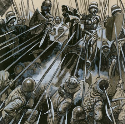 Sveitsiske soldater beseiret den burgundiske hæren i 1476-77 av English School