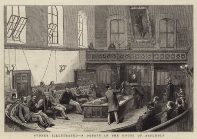 Sydney Illustrated, en debatt i forsamlingshuset (gravering) av English School