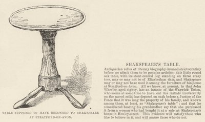 Bordet skal ha tilhørt Shakspeare ved Stratford-on-Avon (gravering) av English School