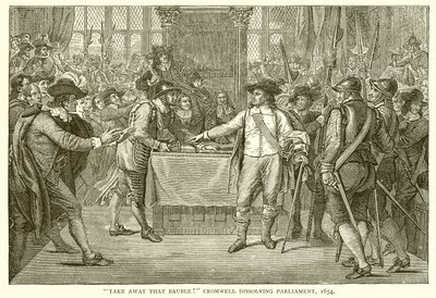 Ta bort den kulen! Cromwell oppløser parlamentet, 1654 av English School