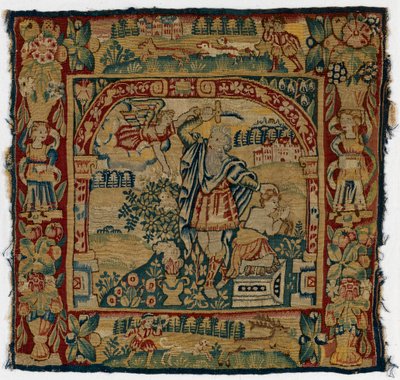 Tapestry-panel som viser The Sacrifice of Isaac, laget i Sheldon, England av English School