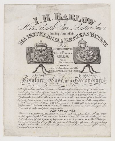 Te-urnemakere, I H Barlow, byttekort av English School
