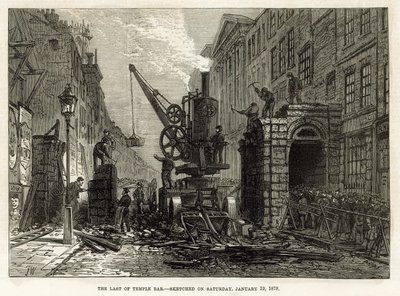 Temple Bar, London. Riving, 12. januar 1878 av English School