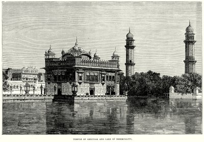 Amritsar-tempelet og udødelighetssjøen (gravering) av English School