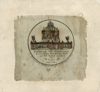 Temple of Concord for å feire freden i 1814 (trykk på silke) av English School