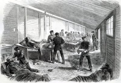 Midlertidig feltsykehus bak den andre prøyssiske parallellen i Dueppel, 1864 av English School