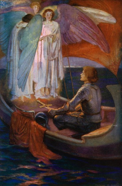Tennyson-dikt: Sir Galahad (farge litho) av English School