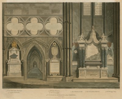 Tiende vindu og inngang til Cloister, North Aisle, Westminster Abbey, London av English School