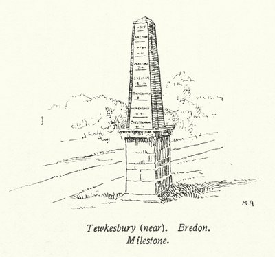 Tewkesbury, nær Bredon, Milestone (litografi) av English School