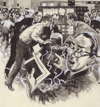 The 1929 Stockmarket Crash (gouache på papir) av English School