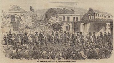 The 8th Hussars at the Railway, Plymouth (gravering) av English School