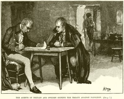 Agentene fra Storbritannia og Sverige signerer traktaten mot Napoleon av English School