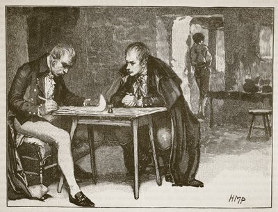 Agentene fra Storbritannia og Sverige signerer traktaten mot Napoleon, illustrasjon fra Cassells Illustrated History of England (sepia-bilde) av English School