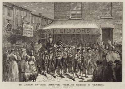 Die amerikanischen Jahrhundertfeiern, Temperanzprozession in Philadelphia (Gravur) von English School