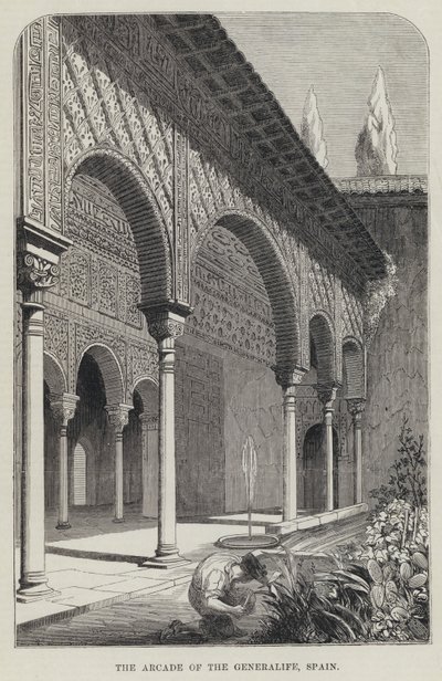 The Arcade of the Generalife, Spania (gravering) av English School