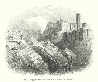 Areopagos og vestsiden av Akropolis, Athen (gravering) av English School