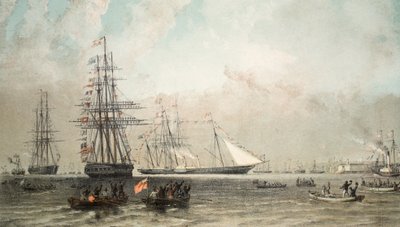 Ankomsten av Royal Yacht utenfor Gravesend, 7. mars 1863, fra A Memorial of the Marriage of Edward VII and Alexandra of Denmark, pub. 1864 av English School