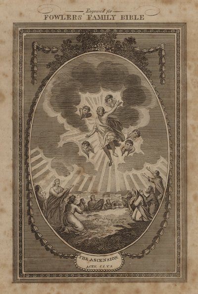 Himmelfarten, Apostlenes gjerninger, kapittel 1, vers 9 (gravering) av English School