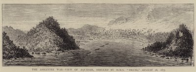 Ashantee-krigen, utsikt over Aquidah, avskallet av HMS "Druid", 28. august 1873 (gravering) av English School
