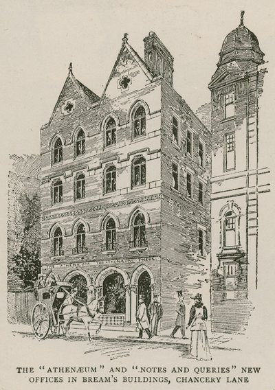 Athenaeum og Notes and Queries nye kontorer i Breams Buildings, Chancery Lane, London av English School